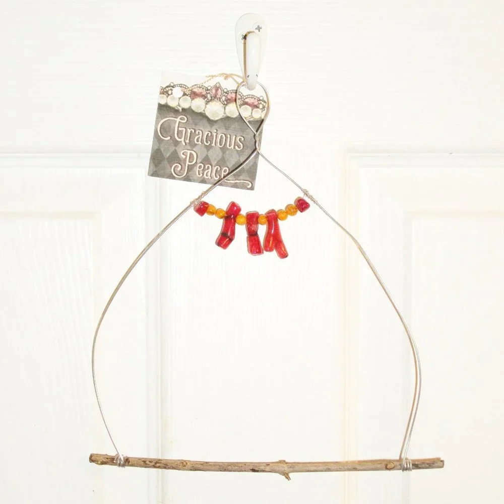 Handmade OOAK Garden Hummingbird Perch Swing Coral & Stone Wire Tree Branch 8X9